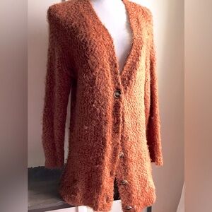 Splendid Eyelash Rust Orange Fuzzy knit Cardigan S